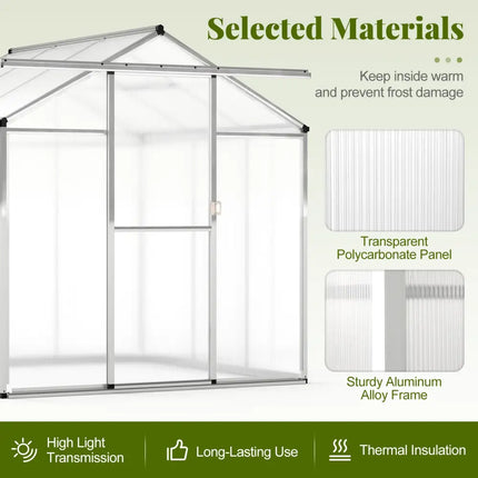 Large Walk-in Green House with Rain Gutters and Polycarbonate Panels-6 FT - Silver - Greenhouses