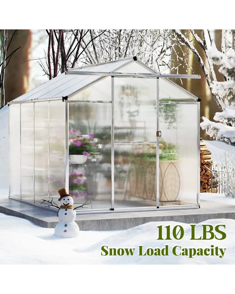 Large Walk-in Green House with Rain Gutters and Polycarbonate Panels-8 FT - Silver - Greenhouses