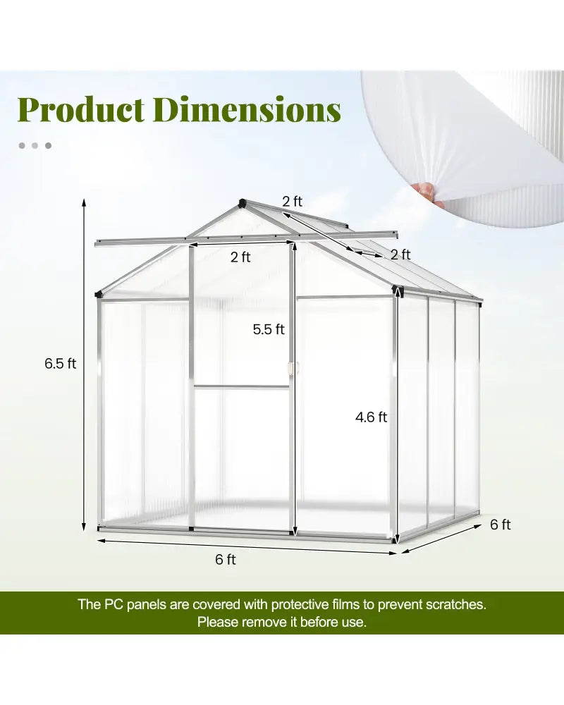 Large Walk-in Green House with Rain Gutters and Polycarbonate Panels-6 FT - Silver - Greenhouses