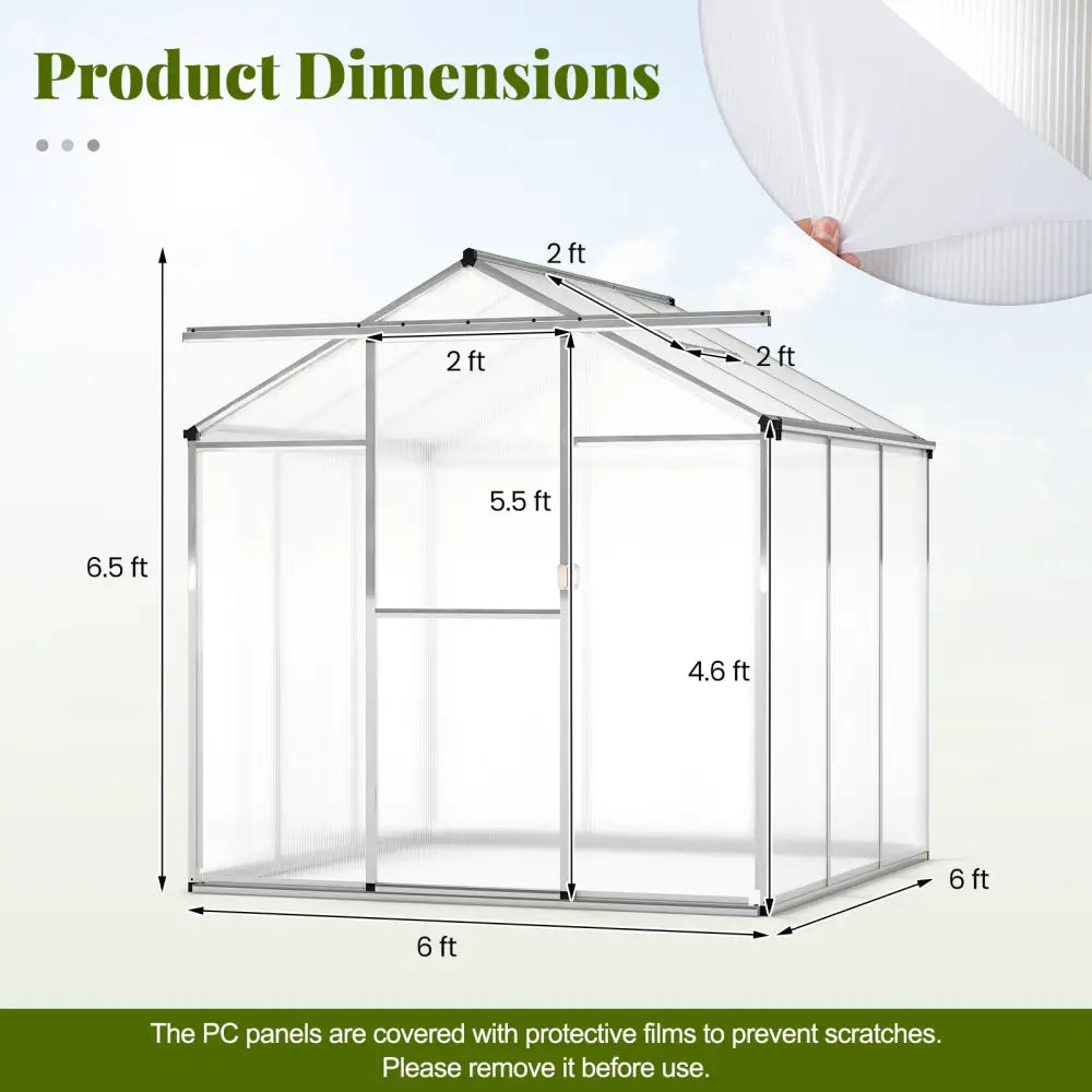Large Walk-in Green House with Rain Gutters and Polycarbonate Panels-6 FT - Silver - Greenhouses