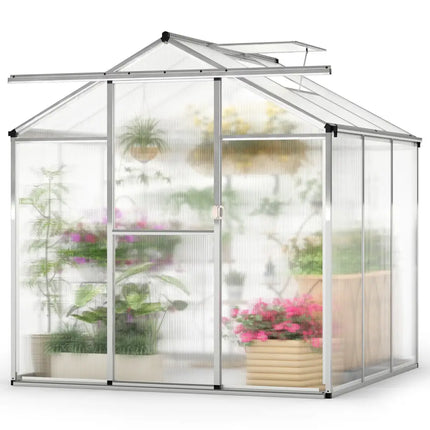 Large Walk-in Green House with Rain Gutters and Polycarbonate Panels-6 FT - Silver - Greenhouses