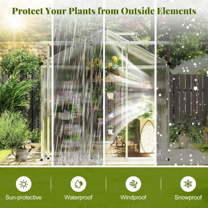 Large Walk-in Green House with Rain Gutters and Polycarbonate Panels-6 FT - Silver - Greenhouses
