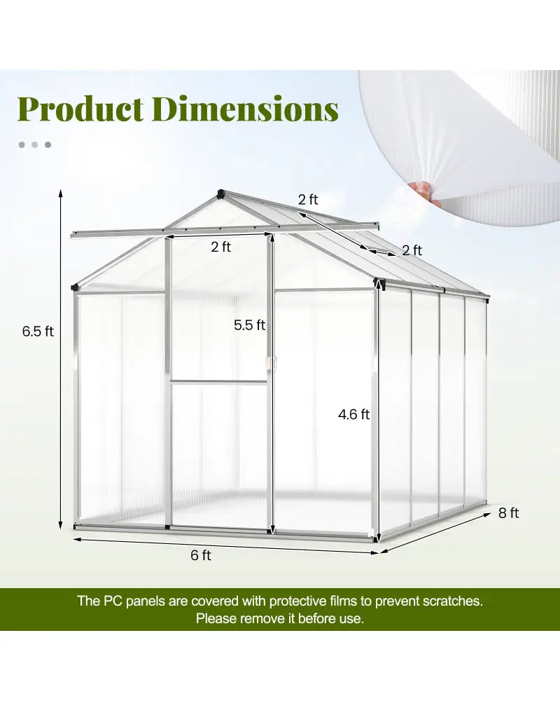 Large Walk-in Green House with Rain Gutters and Polycarbonate Panels-8 FT - Silver - Greenhouses
