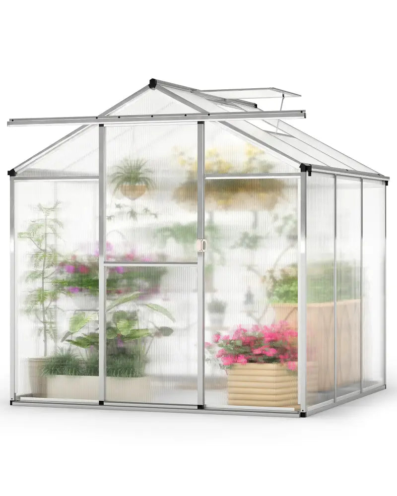 Large Walk-in Green House with Rain Gutters and Polycarbonate Panels-6 FT - Silver - Greenhouses