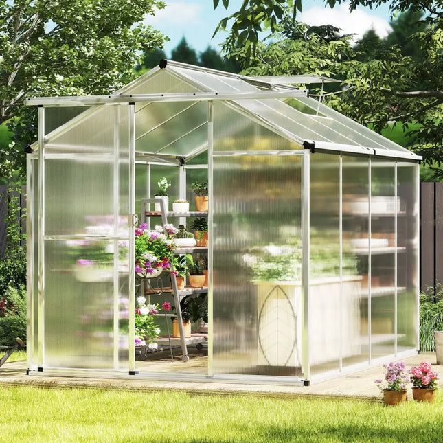Large Walk-in Green House with Rain Gutters and Polycarbonate Panels-8 FT - Silver - Greenhouses