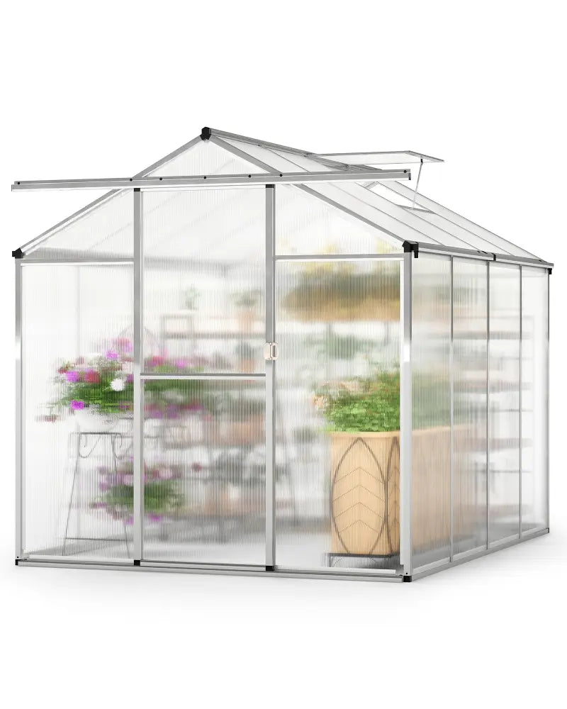 Large Walk-in Green House with Rain Gutters and Polycarbonate Panels-8 FT - Silver - Greenhouses