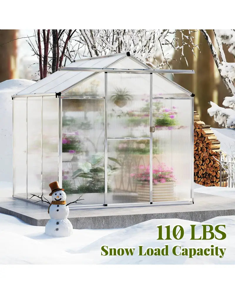 Large Walk-in Green House with Rain Gutters and Polycarbonate Panels-6 FT - Silver - Greenhouses