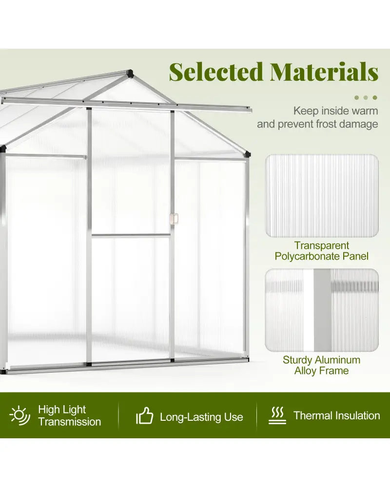 Large Walk-in Green House with Rain Gutters and Polycarbonate Panels-8 FT - Silver - Greenhouses
