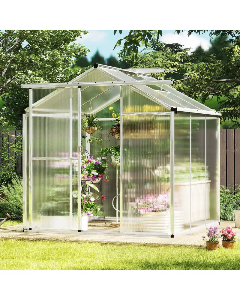 Large Walk-in Green House with Rain Gutters and Polycarbonate Panels-6 FT - Silver - Greenhouses