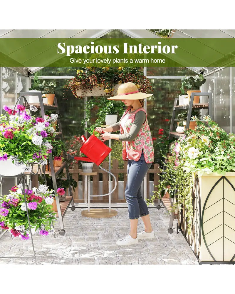 Large Walk-in Green House with Rain Gutters and Polycarbonate Panels-8 FT - Silver - Greenhouses
