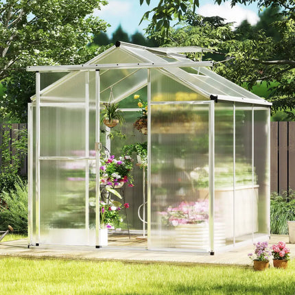 Large Walk-in Green House with Rain Gutters and Polycarbonate Panels-6 FT - Silver - Greenhouses