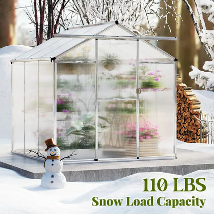 Large Walk-in Green House with Rain Gutters and Polycarbonate Panels-6 FT - Silver - Greenhouses