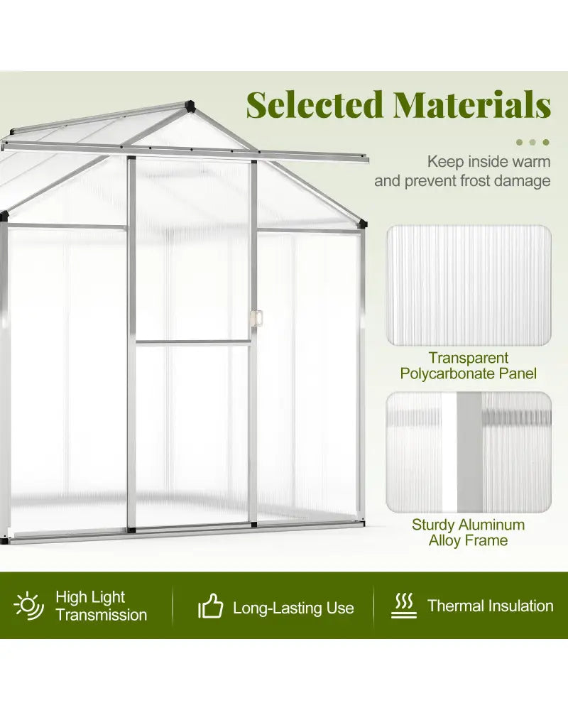 Large Walk-in Green House with Rain Gutters and Polycarbonate Panels-6 FT - Silver - Greenhouses