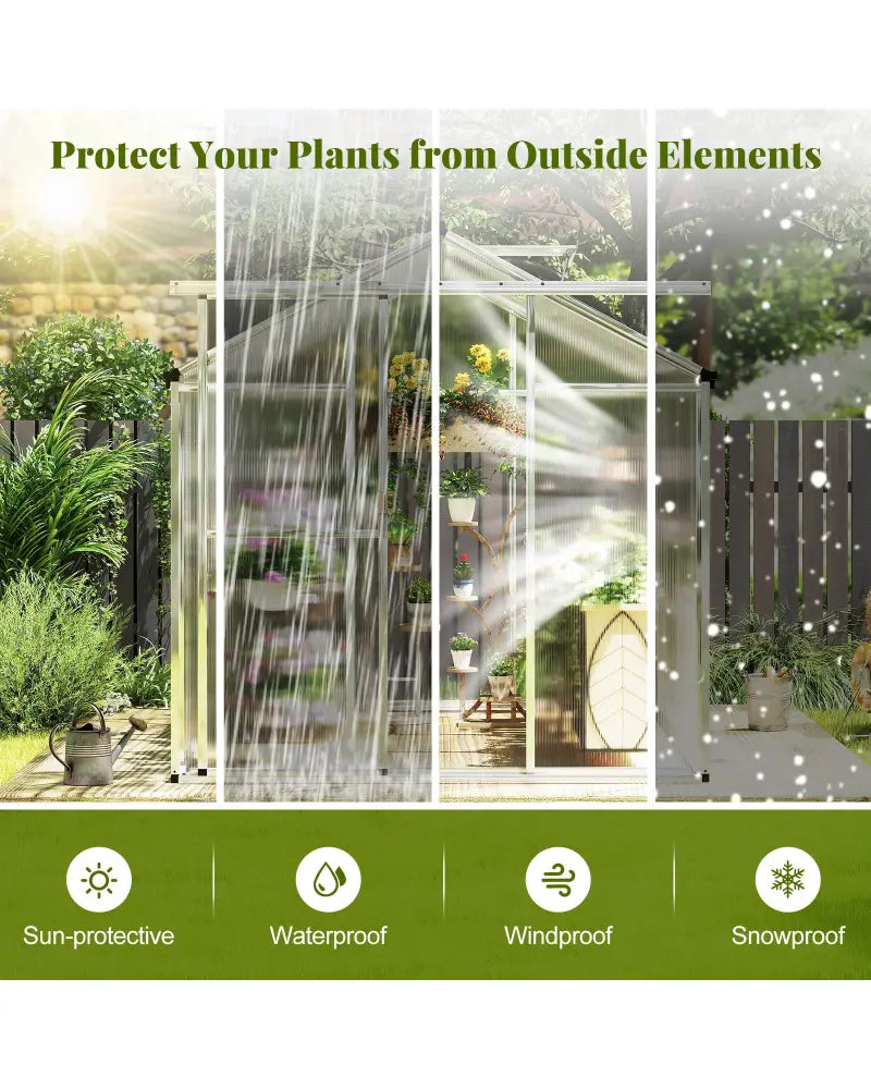 Large Walk-in Green House with Rain Gutters and Polycarbonate Panels-6 FT - Silver - Greenhouses
