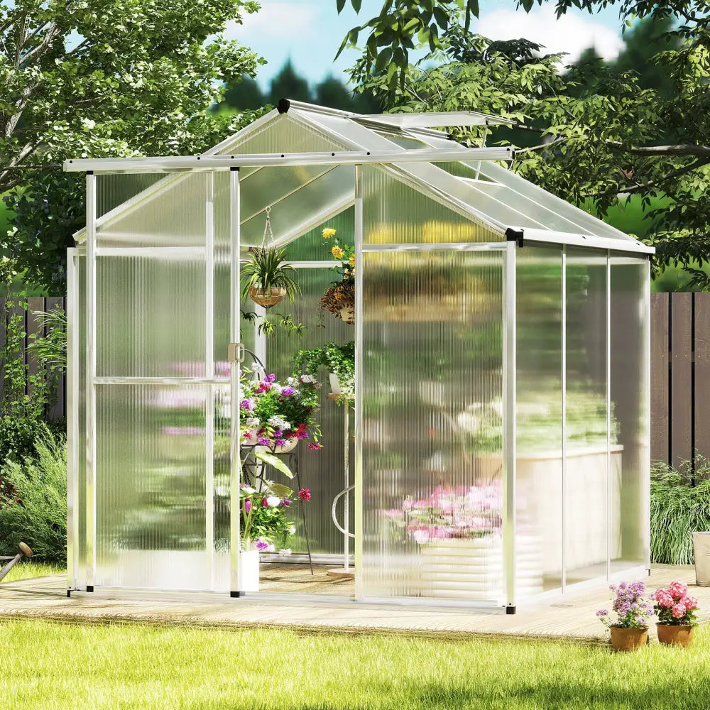Large Walk-in Green House with Rain Gutters and Polycarbonate Panels-6 FT - Silver - Greenhouses