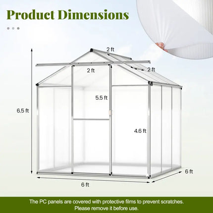 Large Walk-in Green House with Rain Gutters and Polycarbonate Panels-6 FT - Silver - Greenhouses