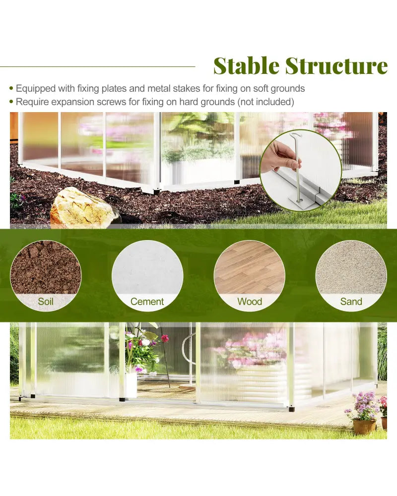 Large Walk-in Green House with Rain Gutters and Polycarbonate Panels-6 FT - Silver - Greenhouses