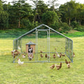 Large Walk in Shade Cage Chicken Coop with Roof Cover-M - Silver - Chicken Coops