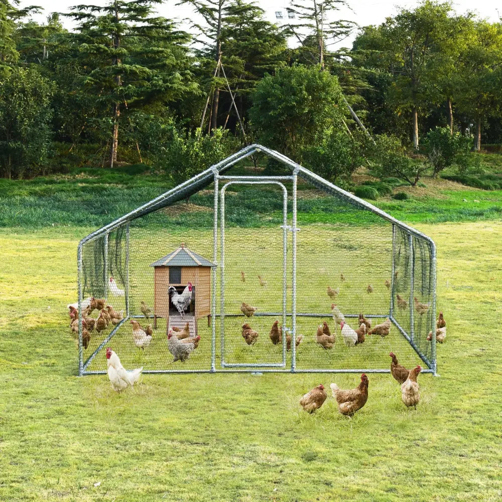 Large Walk in Shade Cage Chicken Coop with Roof Cover-M - Silver - Chicken Coops
