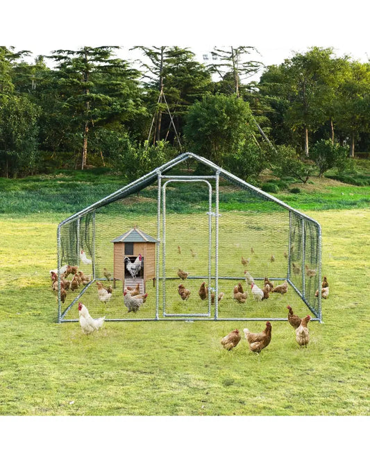 Large Walk in Shade Cage Chicken Coop with Roof Cover-M - Silver - Chicken Coops