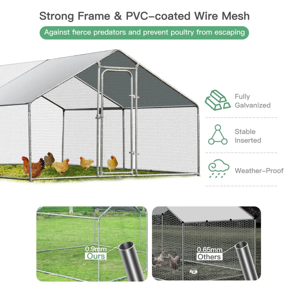 Large Walk in Shade Cage Chicken Coop with Roof Cover-M - Silver - Chicken Coops