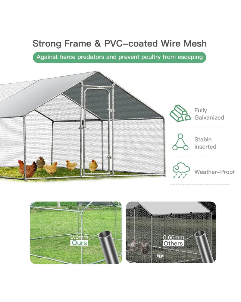 Large Walk in Shade Cage Chicken Coop with Roof Cover-M - Silver - Chicken Coops