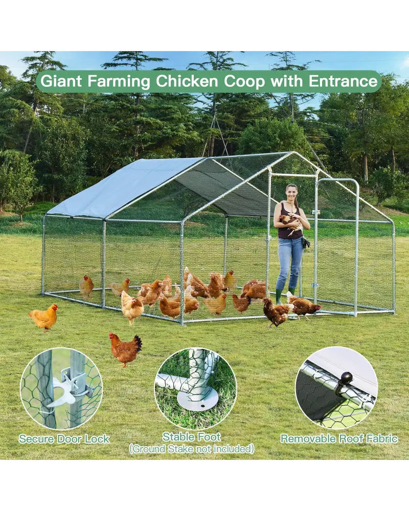 Large Walk in Shade Cage Chicken Coop with Roof Cover-M - Silver - Chicken Coops