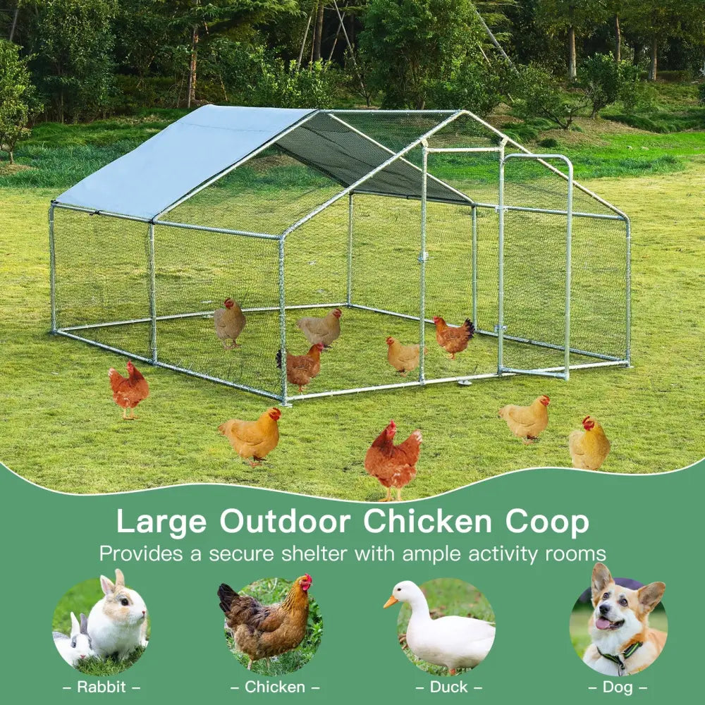 Large Walk in Shade Cage Chicken Coop with Roof Cover-M - Silver - Chicken Coops