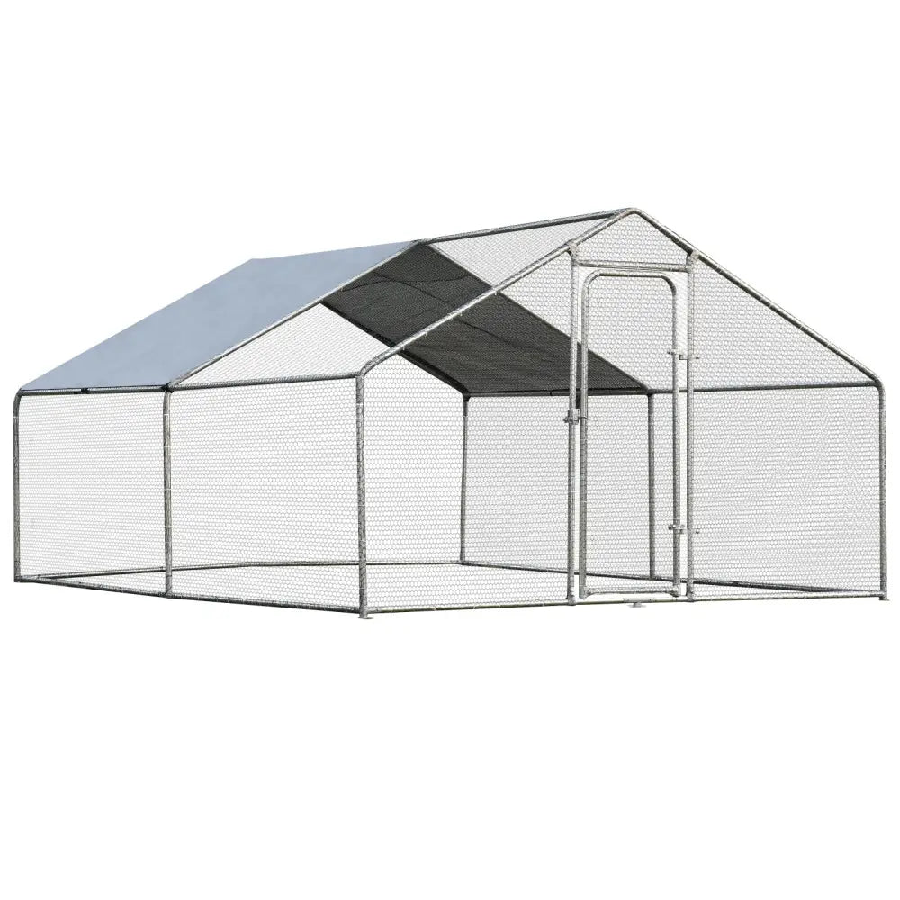 Large Walk in Shade Cage Chicken Coop with Roof Cover-M - Silver - Chicken Coops