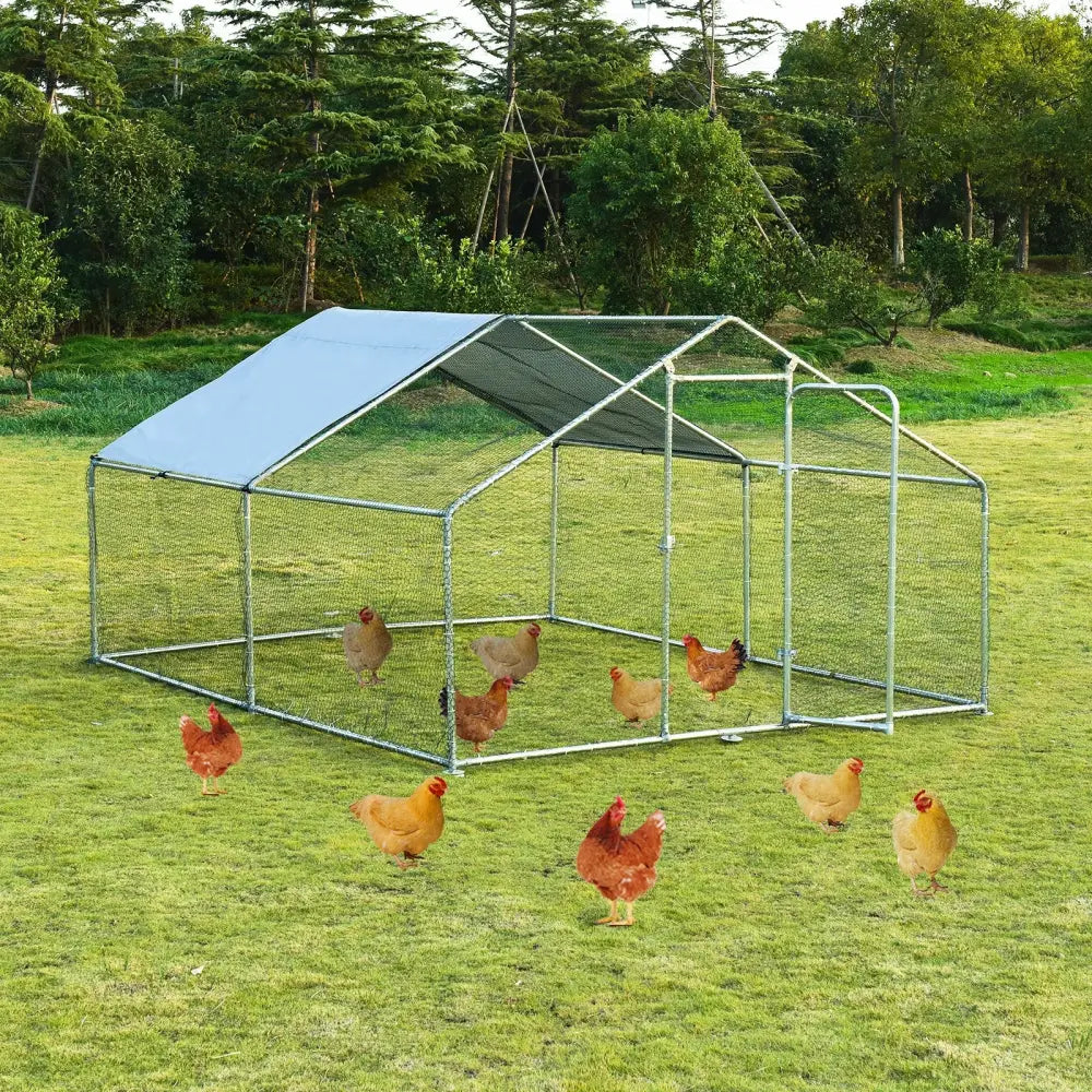 Large Walk in Shade Cage Chicken Coop with Roof Cover-M - Silver - Chicken Coops