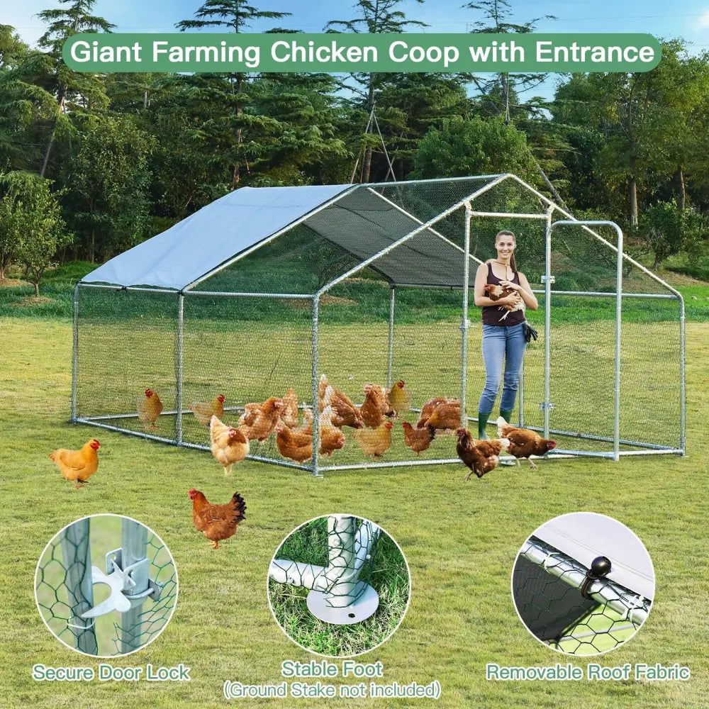 Large Walk in Shade Cage Chicken Coop with Roof Cover-M - Silver - Chicken Coops