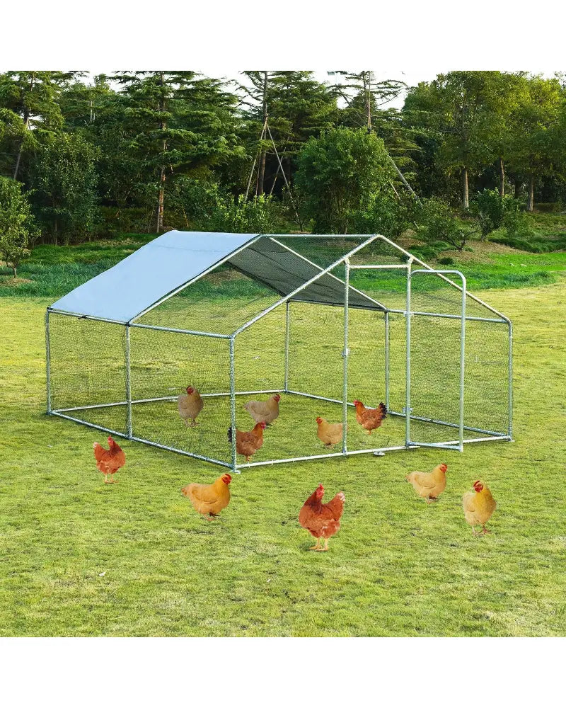 Large Walk in Shade Cage Chicken Coop with Roof Cover-M - Silver - Chicken Coops