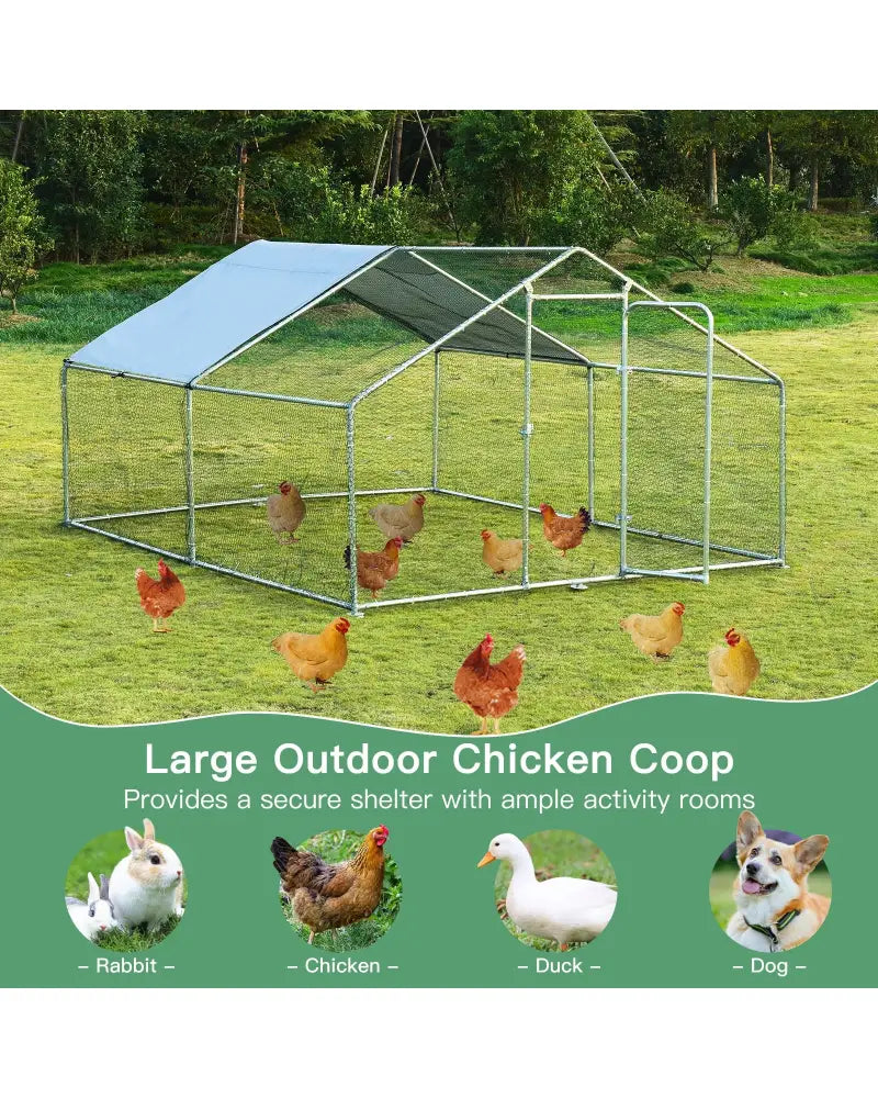 Large Walk in Shade Cage Chicken Coop with Roof Cover-M - Silver - Chicken Coops