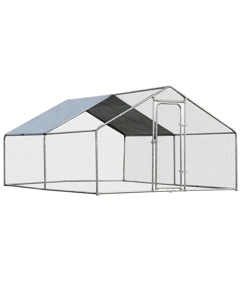 Large Walk in Shade Cage Chicken Coop with Roof Cover-M - Silver - Chicken Coops