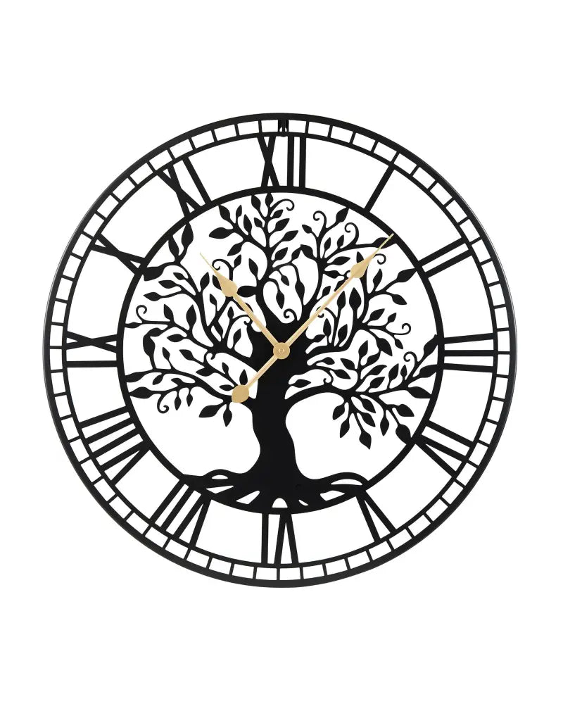 Large Wall Clock 27 Inch Tree of Life Big Metal Wall Clock-Black - Black - Wall Decor