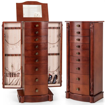 Large Wooden Jewelry Storage Box Organizer - Brown - Jewelry Armoires