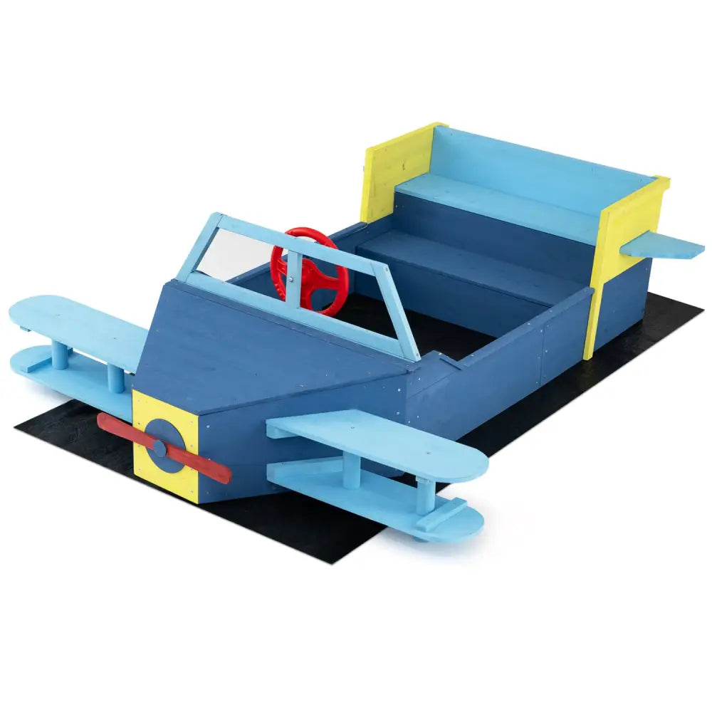Large Wooden Kids Sandbox with Bottom Liner and Bench Seat-Blue - Blue - Sandboxes