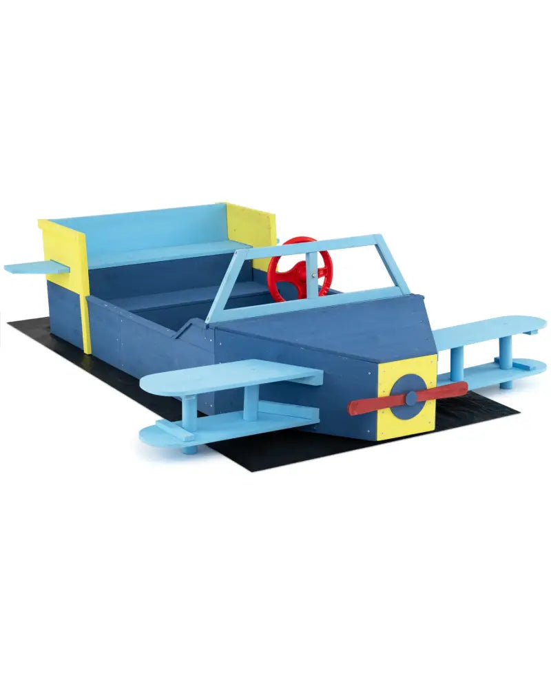 Large Wooden Kids Sandbox with Bottom Liner and Bench Seat-Blue - Blue - Sandboxes
