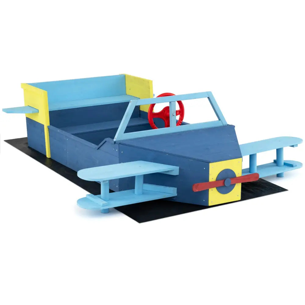 Large Wooden Kids Sandbox with Bottom Liner and Bench Seat-Blue - Blue - Sandboxes