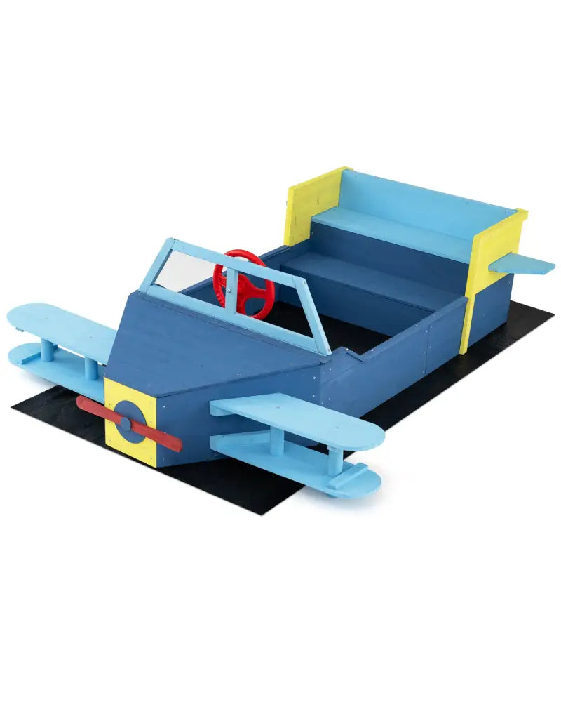 Large Wooden Kids Sandbox with Bottom Liner and Bench Seat-Blue - Blue - Sandboxes