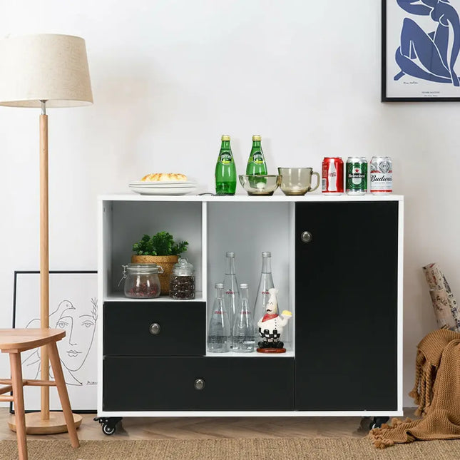 Lateral Mobile Filing Cabinet with 2 Drawers-Black - Black - File Cabinets