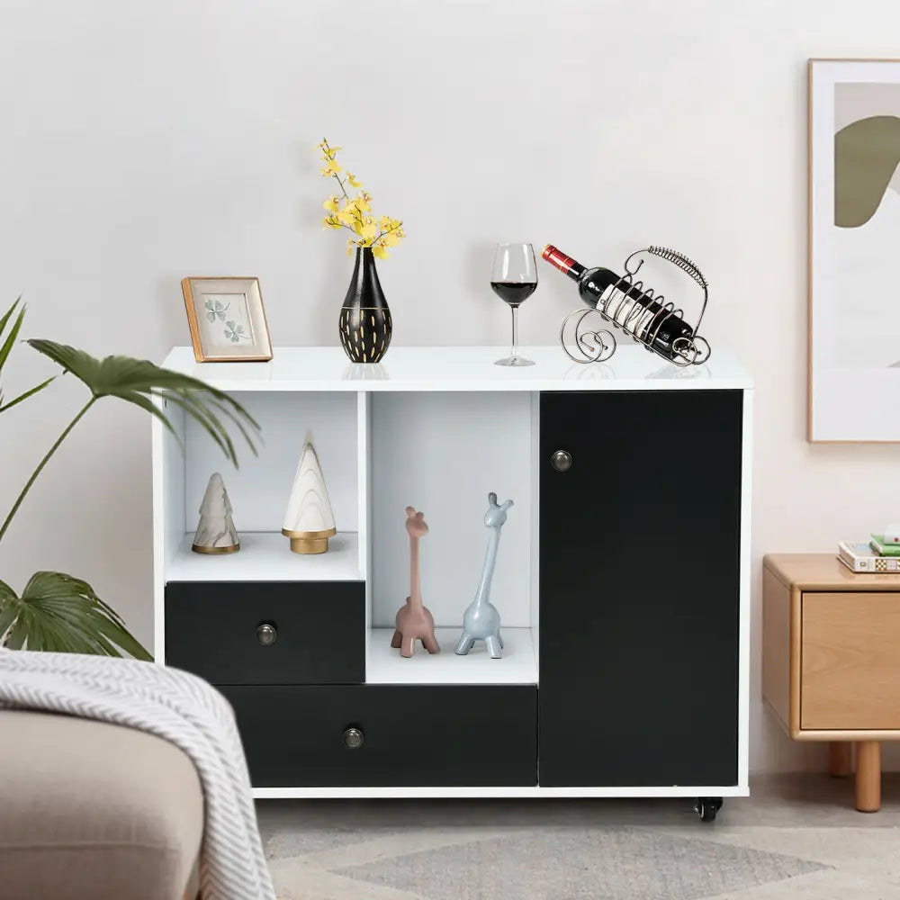 Lateral Mobile Filing Cabinet with 2 Drawers-Black - Black - File Cabinets