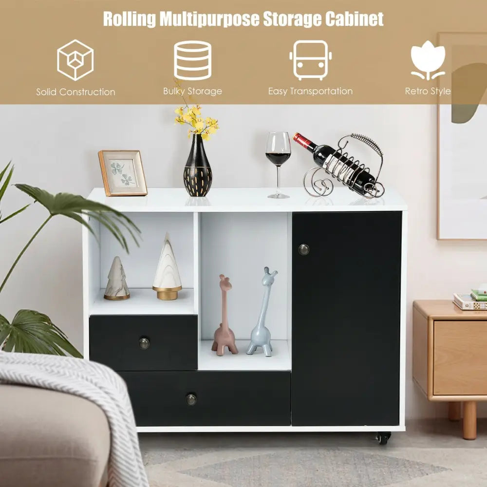 Lateral Mobile Filing Cabinet with 2 Drawers-Black - Black - File Cabinets