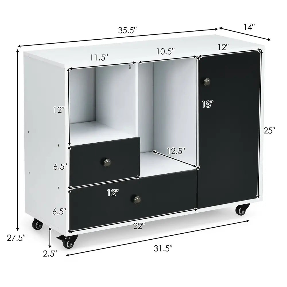 Lateral Mobile Filing Cabinet with 2 Drawers-Black - Black - File Cabinets