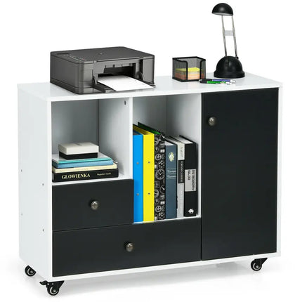 Lateral Mobile Filing Cabinet with 2 Drawers-Black - Black - File Cabinets