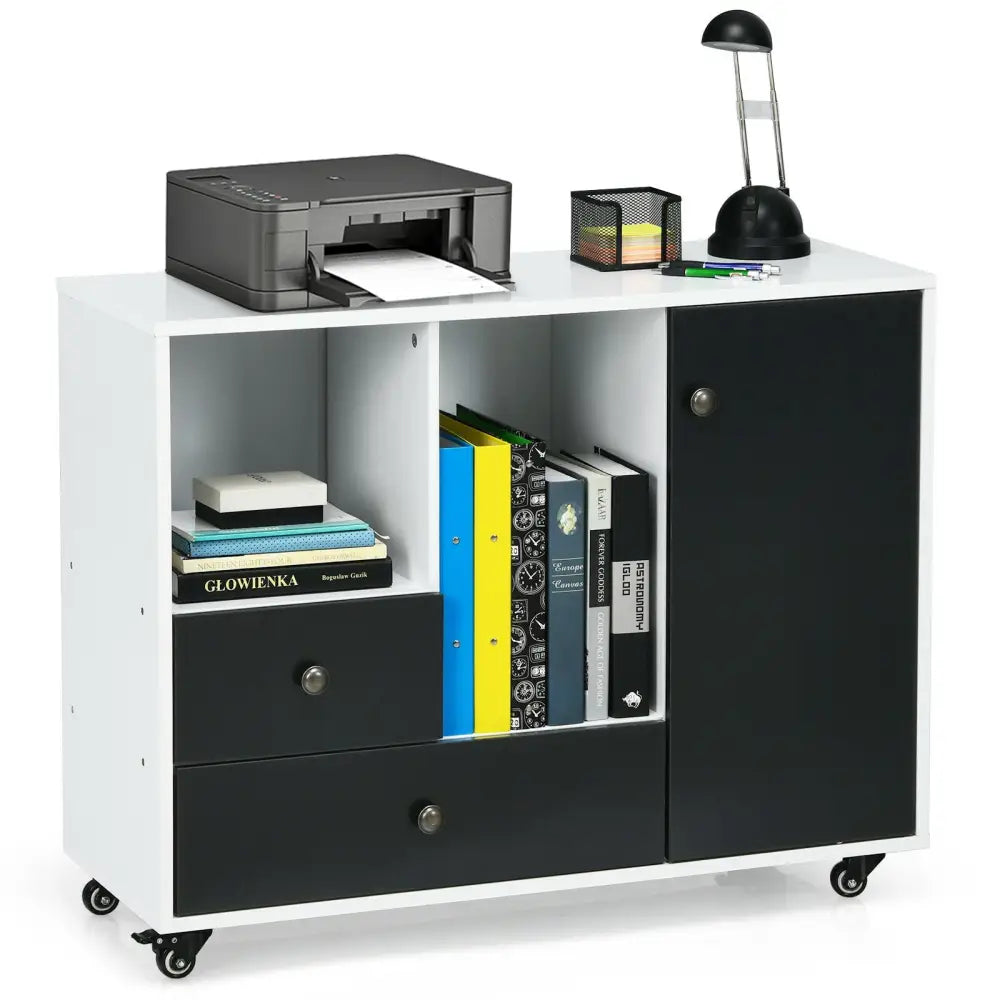 Lateral Mobile Filing Cabinet with 2 Drawers-Black - Black - File Cabinets