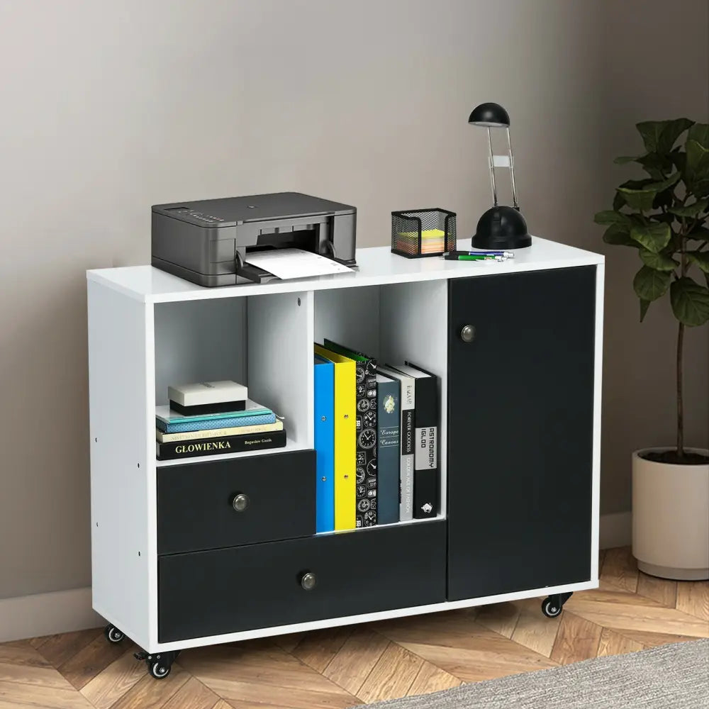 Lateral Mobile Filing Cabinet with 2 Drawers-Black - Black - File Cabinets