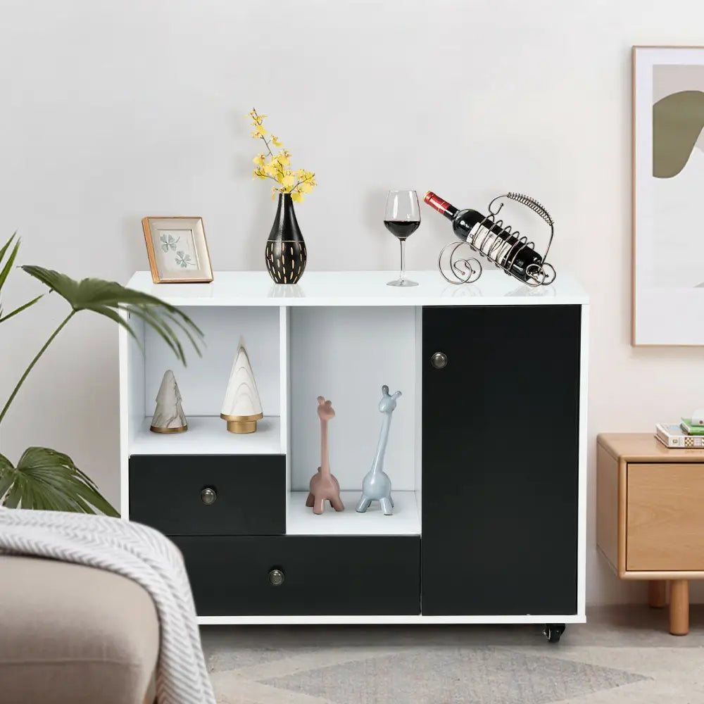 Lateral Mobile Filing Cabinet with 2 Drawers-Black - Black - File Cabinets