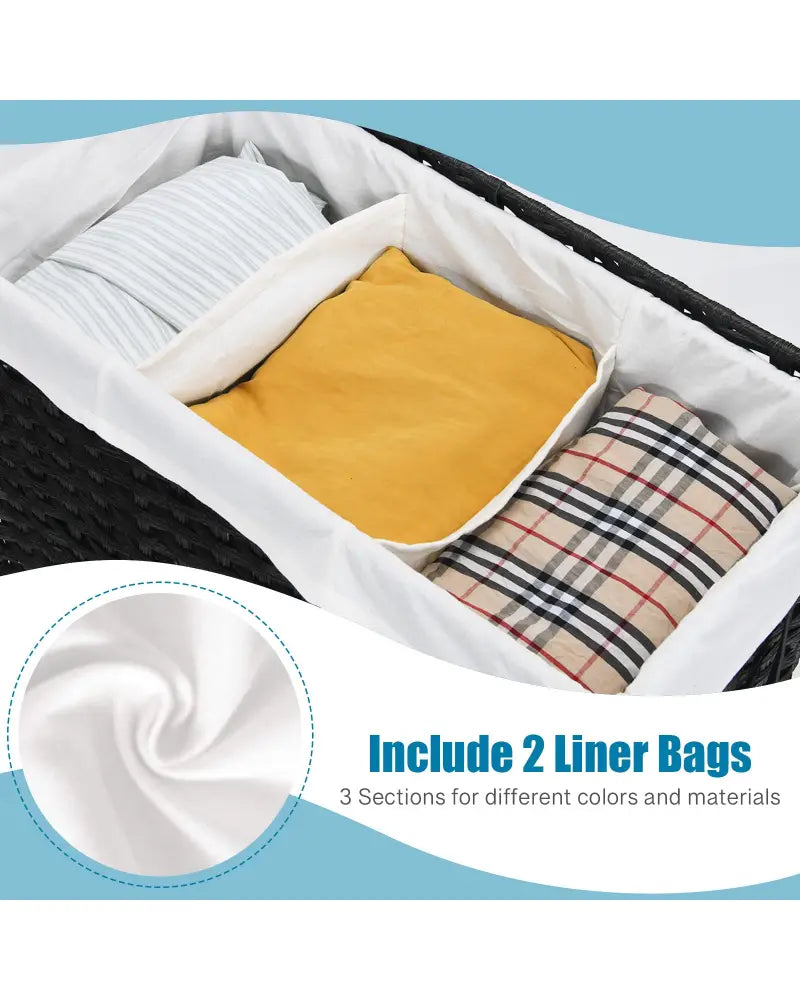 Laundry Hamper with Wheels and Lid-Black - Black - Laundry Baskets