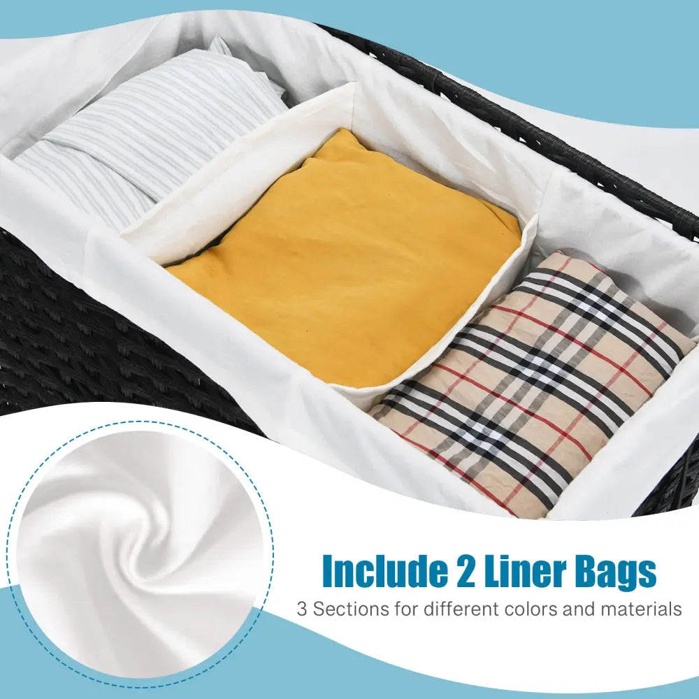 Laundry Hamper with Wheels and Lid-Black - Black - Laundry Baskets